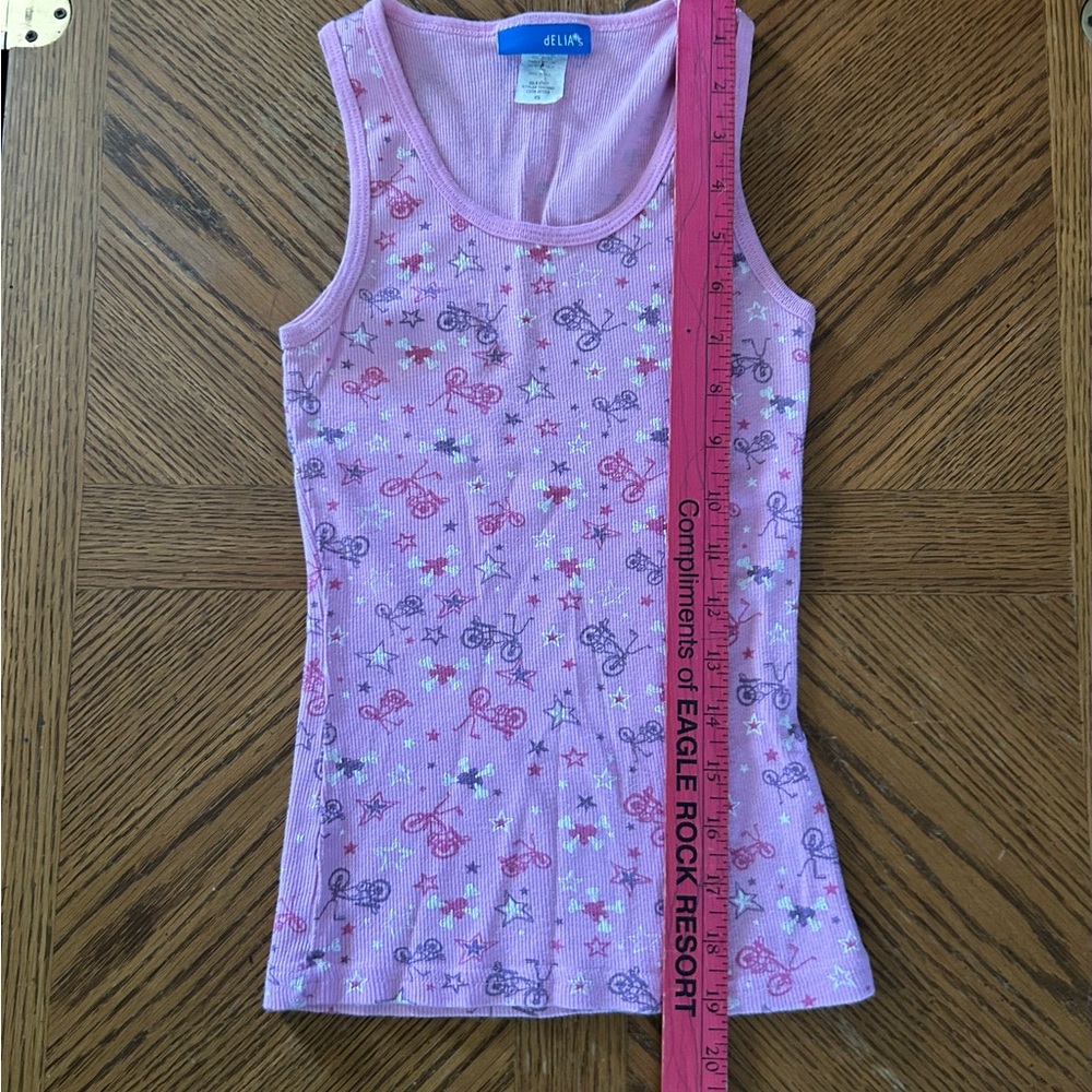 Vintage Delia's Pink Ribbed Graphic Tank Top w Bikes - Picture 12 of 13